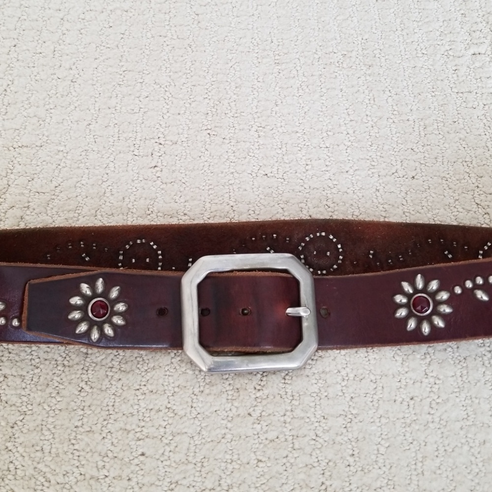 Brown studded Leather belt with embellishments